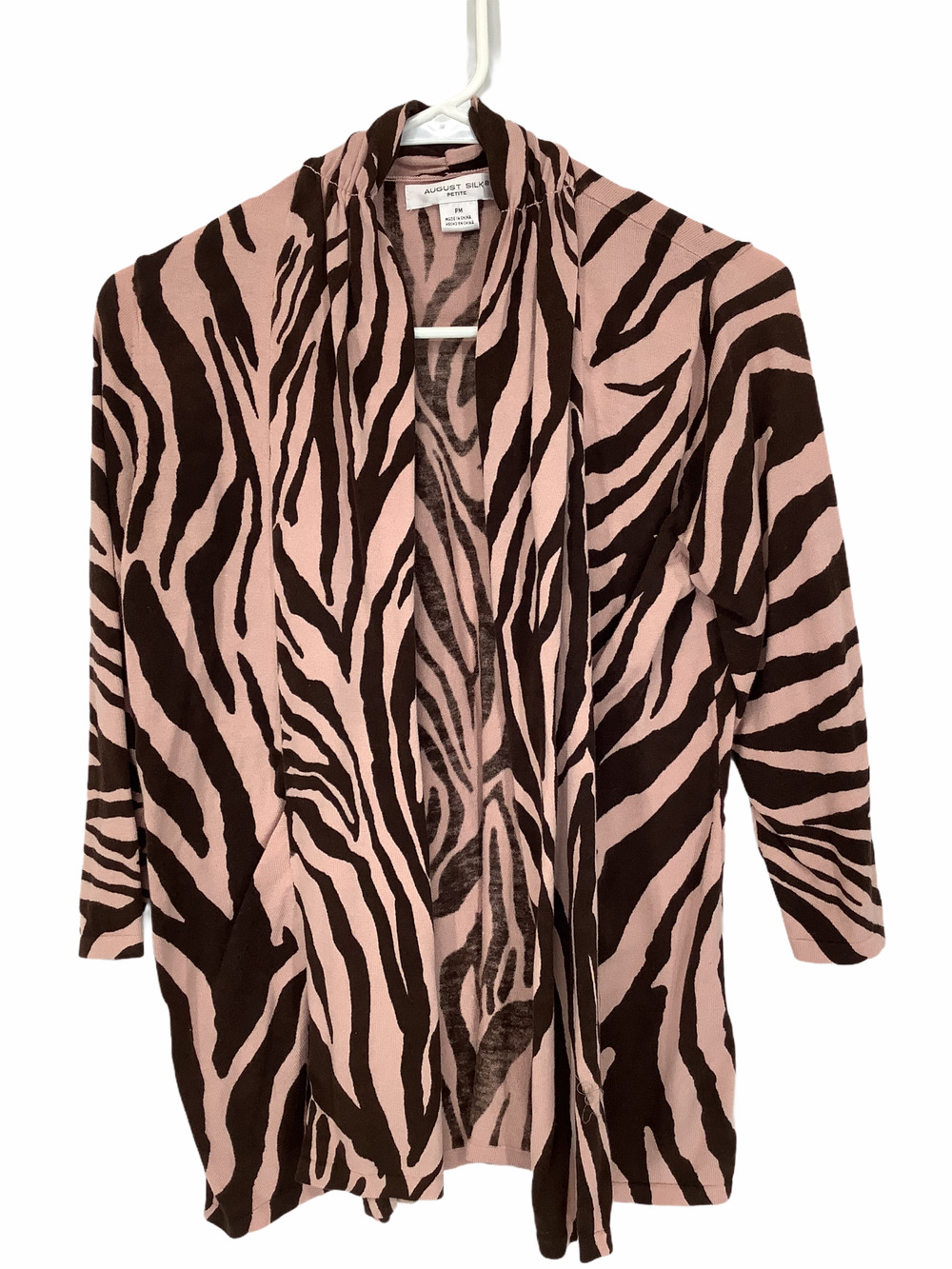 August Silk Zebra Open Front Cardigan Sweater PM